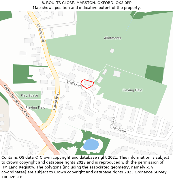 6, BOULTS CLOSE, MARSTON, OXFORD, OX3 0PP: Location map and indicative extent of plot