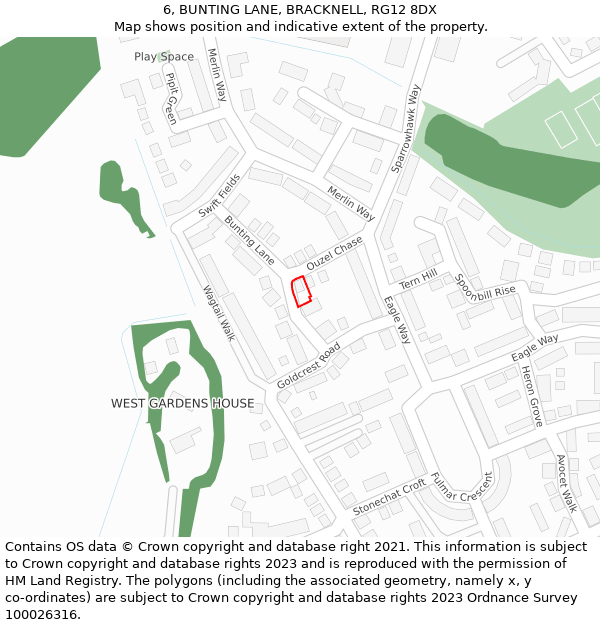 6, BUNTING LANE, BRACKNELL, RG12 8DX: Location map and indicative extent of plot
