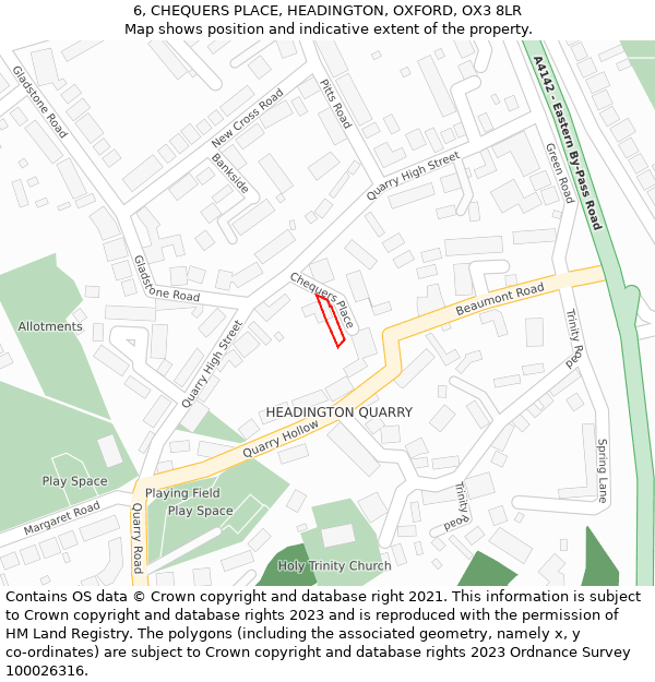 6, CHEQUERS PLACE, HEADINGTON, OXFORD, OX3 8LR: Location map and indicative extent of plot