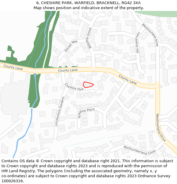 6, CHESHIRE PARK, WARFIELD, BRACKNELL, RG42 3XA: Location map and indicative extent of plot