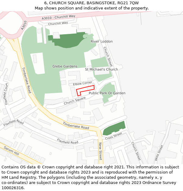 6, CHURCH SQUARE, BASINGSTOKE, RG21 7QW: Location map and indicative extent of plot