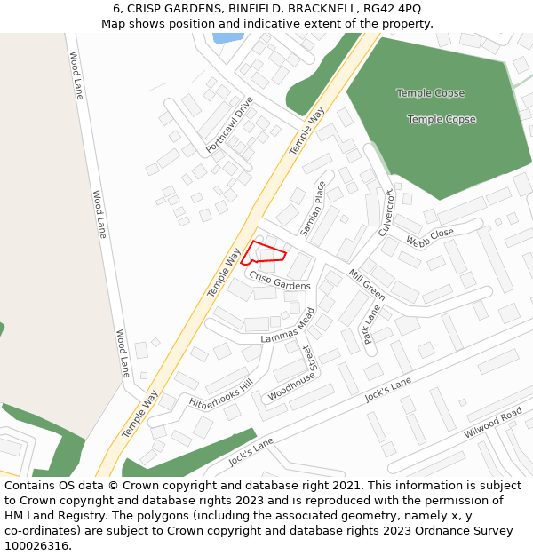 6, CRISP GARDENS, BINFIELD, BRACKNELL, RG42 4PQ: Location map and indicative extent of plot