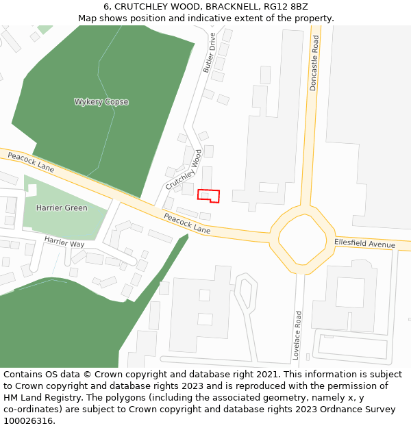 6, CRUTCHLEY WOOD, BRACKNELL, RG12 8BZ: Location map and indicative extent of plot