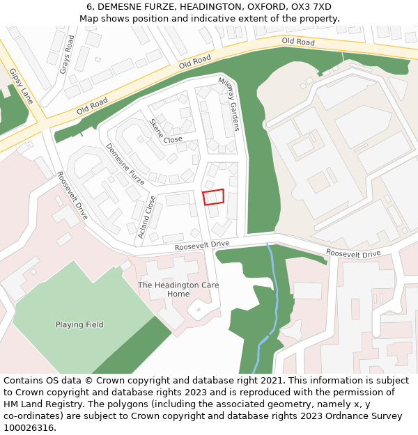 6, DEMESNE FURZE, HEADINGTON, OXFORD, OX3 7XD: Location map and indicative extent of plot