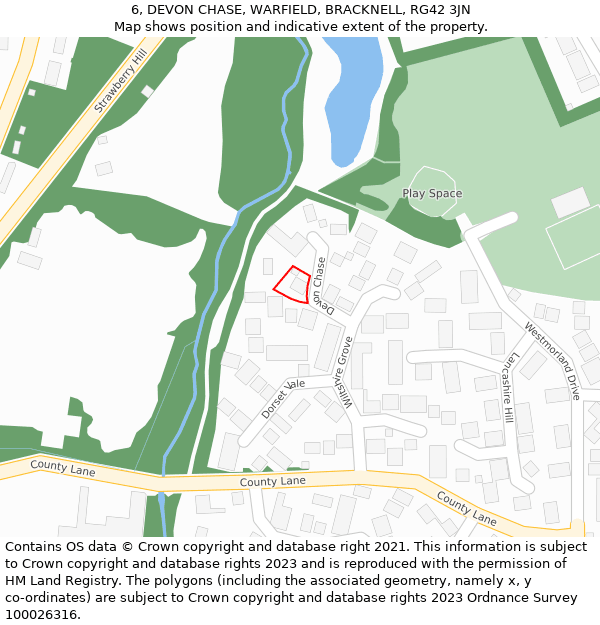 6, DEVON CHASE, WARFIELD, BRACKNELL, RG42 3JN: Location map and indicative extent of plot