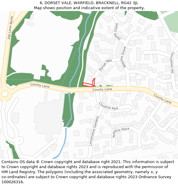 6, DORSET VALE, WARFIELD, BRACKNELL, RG42 3JL: Location map and indicative extent of plot