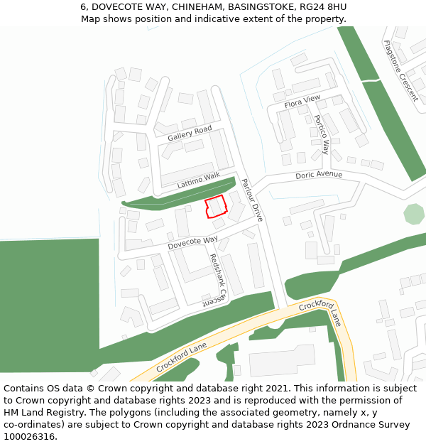 6, DOVECOTE WAY, CHINEHAM, BASINGSTOKE, RG24 8HU: Location map and indicative extent of plot