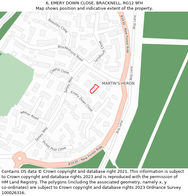 6, EMERY DOWN CLOSE, BRACKNELL, RG12 9FH: Location map and indicative extent of plot