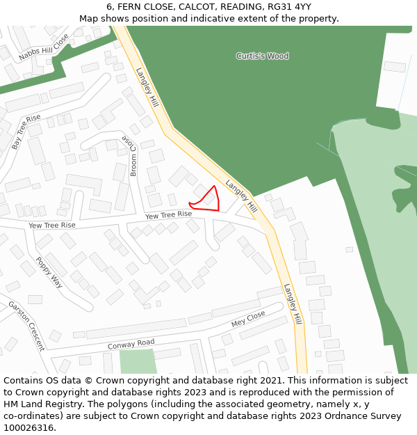 6, FERN CLOSE, CALCOT, READING, RG31 4YY: Location map and indicative extent of plot