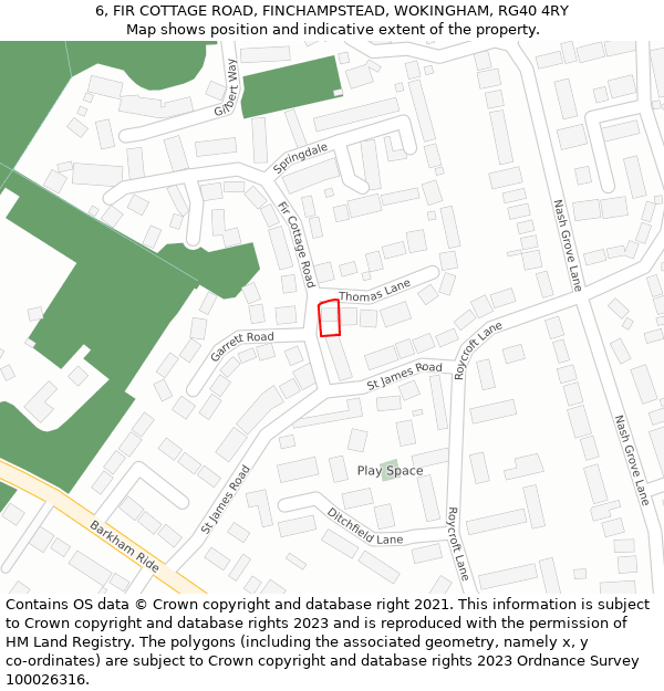 6, FIR COTTAGE ROAD, FINCHAMPSTEAD, WOKINGHAM, RG40 4RY: Location map and indicative extent of plot