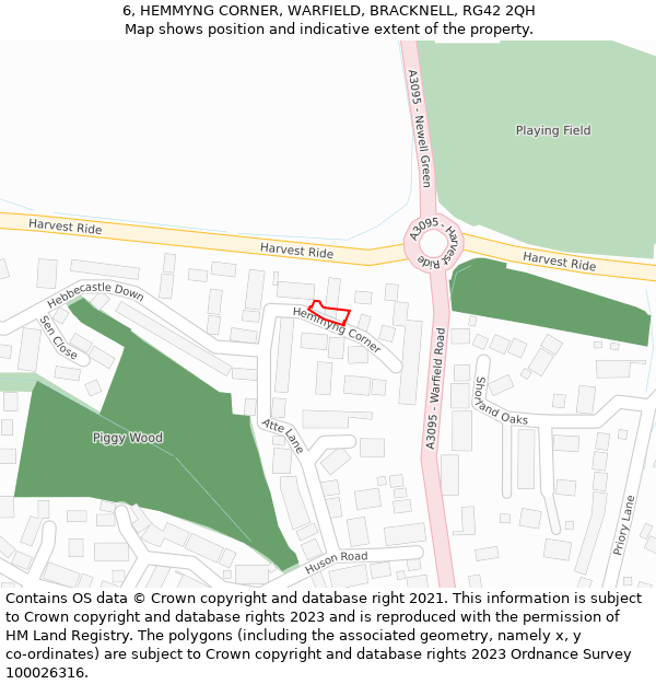 6, HEMMYNG CORNER, WARFIELD, BRACKNELL, RG42 2QH: Location map and indicative extent of plot