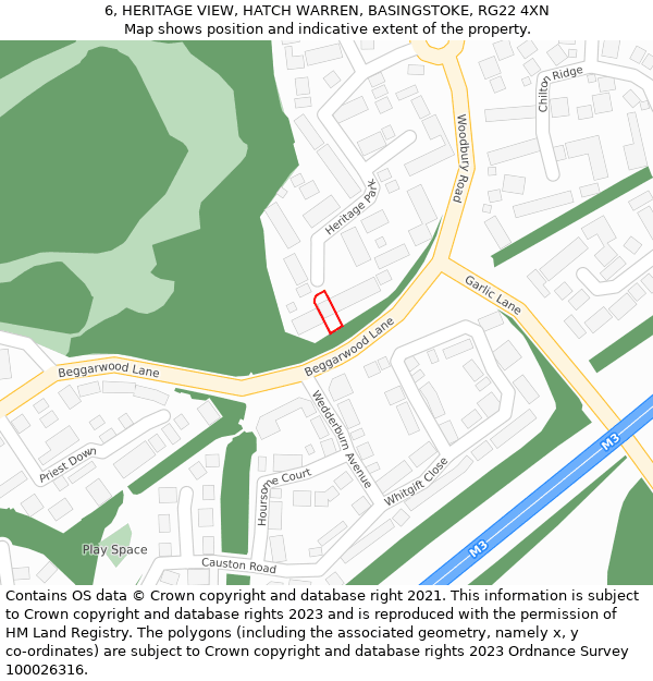 6, HERITAGE VIEW, HATCH WARREN, BASINGSTOKE, RG22 4XN: Location map and indicative extent of plot