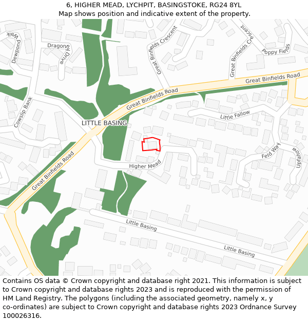 6, HIGHER MEAD, LYCHPIT, BASINGSTOKE, RG24 8YL: Location map and indicative extent of plot