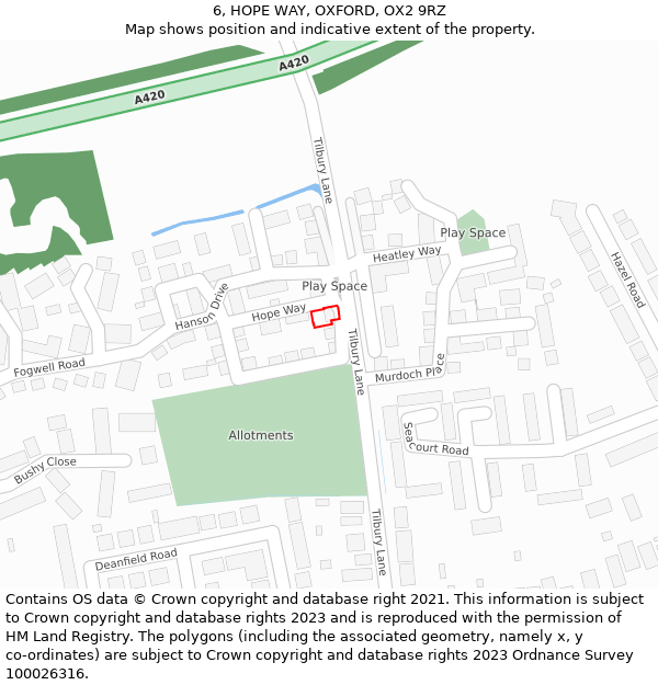 6, HOPE WAY, OXFORD, OX2 9RZ: Location map and indicative extent of plot