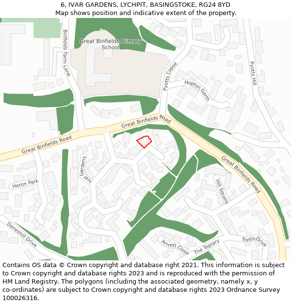 6, IVAR GARDENS, LYCHPIT, BASINGSTOKE, RG24 8YD: Location map and indicative extent of plot