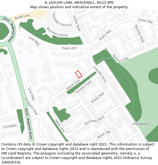 6, JAGUAR LANE, BRACKNELL, RG12 9PE: Location map and indicative extent of plot