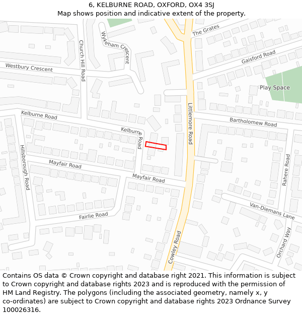 6, KELBURNE ROAD, OXFORD, OX4 3SJ: Location map and indicative extent of plot