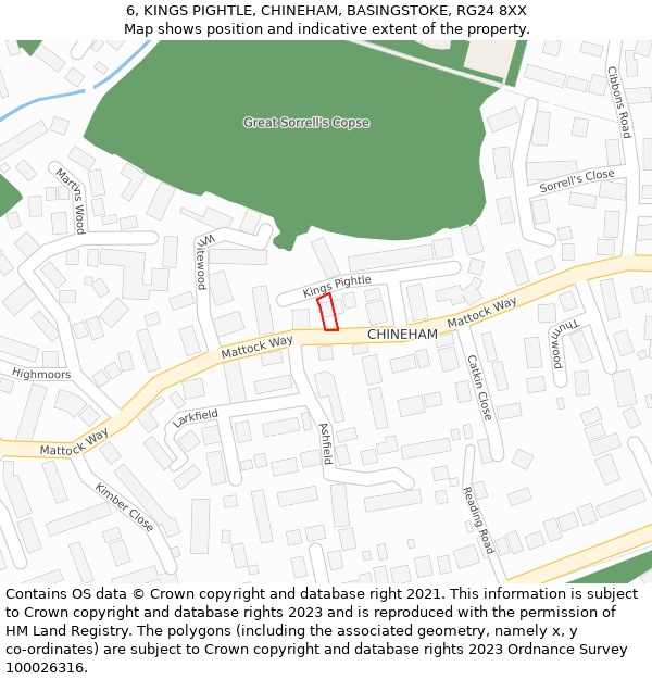 6, KINGS PIGHTLE, CHINEHAM, BASINGSTOKE, RG24 8XX: Location map and indicative extent of plot