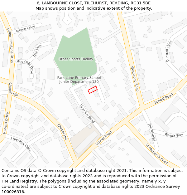 6, LAMBOURNE CLOSE, TILEHURST, READING, RG31 5BE: Location map and indicative extent of plot