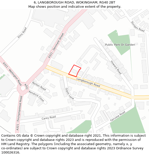 6, LANGBOROUGH ROAD, WOKINGHAM, RG40 2BT: Location map and indicative extent of plot