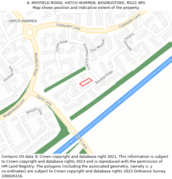 6, MAYFIELD RIDGE, HATCH WARREN, BASINGSTOKE, RG22 4RS: Location map and indicative extent of plot