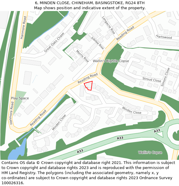 6, MINDEN CLOSE, CHINEHAM, BASINGSTOKE, RG24 8TH: Location map and indicative extent of plot