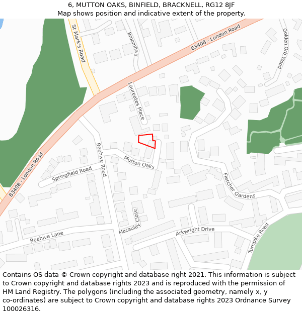 6, MUTTON OAKS, BINFIELD, BRACKNELL, RG12 8JF: Location map and indicative extent of plot