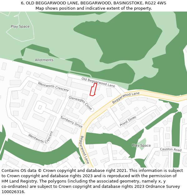 6, OLD BEGGARWOOD LANE, BEGGARWOOD, BASINGSTOKE, RG22 4WS: Location map and indicative extent of plot