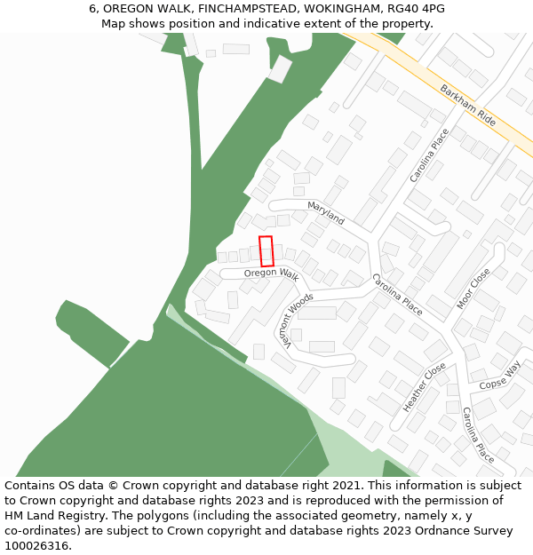 6, OREGON WALK, FINCHAMPSTEAD, WOKINGHAM, RG40 4PG: Location map and indicative extent of plot