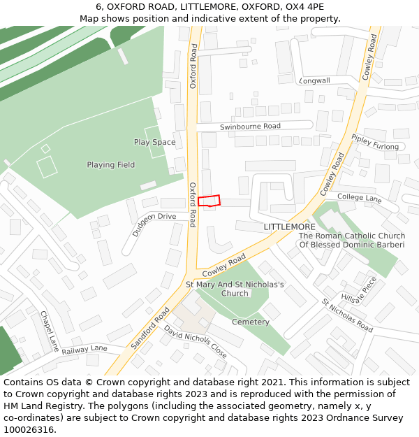 6, OXFORD ROAD, LITTLEMORE, OXFORD, OX4 4PE: Location map and indicative extent of plot