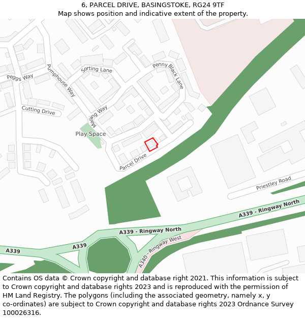 6, PARCEL DRIVE, BASINGSTOKE, RG24 9TF: Location map and indicative extent of plot