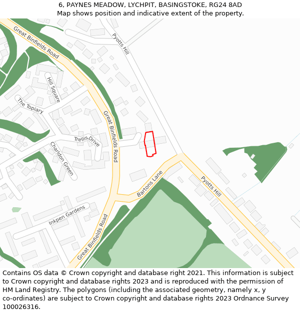 6, PAYNES MEADOW, LYCHPIT, BASINGSTOKE, RG24 8AD: Location map and indicative extent of plot