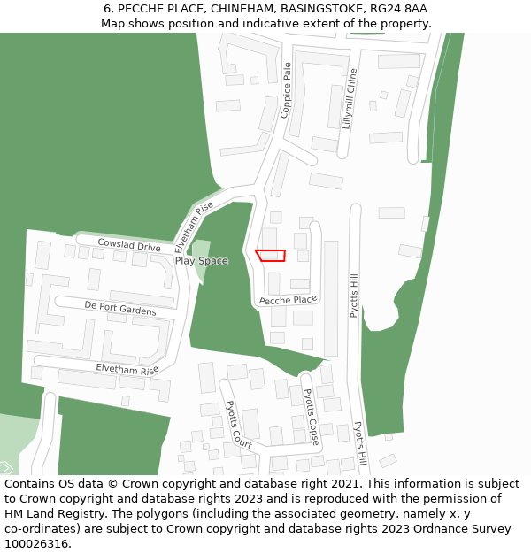 6, PECCHE PLACE, CHINEHAM, BASINGSTOKE, RG24 8AA: Location map and indicative extent of plot