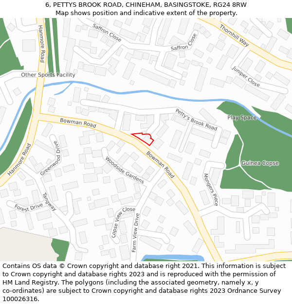 6, PETTYS BROOK ROAD, CHINEHAM, BASINGSTOKE, RG24 8RW: Location map and indicative extent of plot