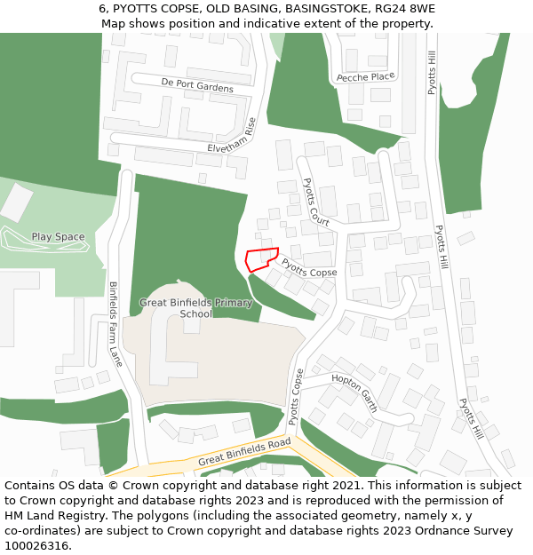 6, PYOTTS COPSE, OLD BASING, BASINGSTOKE, RG24 8WE: Location map and indicative extent of plot