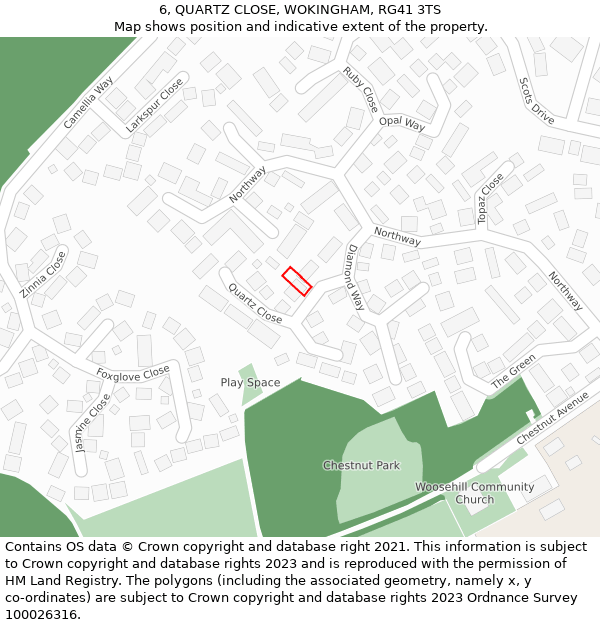 6, QUARTZ CLOSE, WOKINGHAM, RG41 3TS: Location map and indicative extent of plot