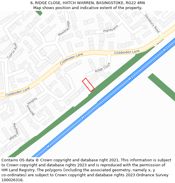 6, RIDGE CLOSE, HATCH WARREN, BASINGSTOKE, RG22 4RN: Location map and indicative extent of plot