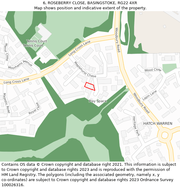 6, ROSEBERRY CLOSE, BASINGSTOKE, RG22 4XR: Location map and indicative extent of plot