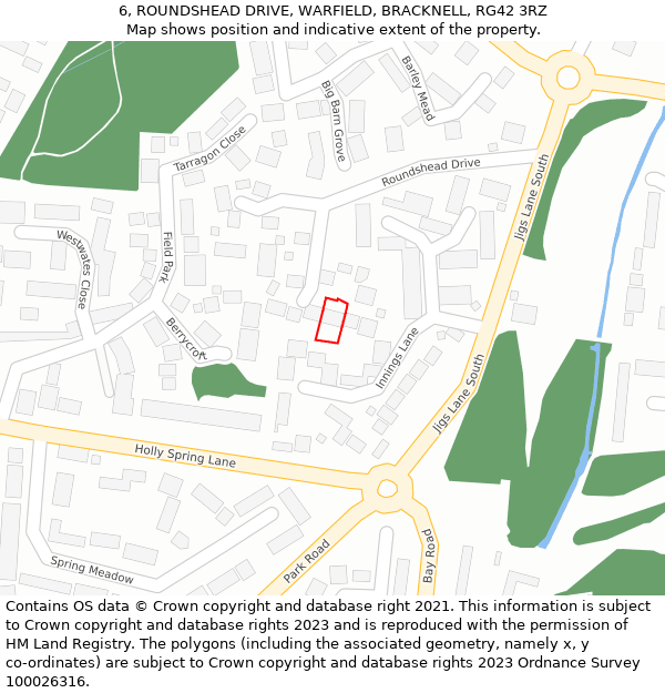 6, ROUNDSHEAD DRIVE, WARFIELD, BRACKNELL, RG42 3RZ: Location map and indicative extent of plot