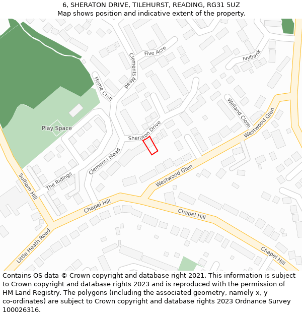 6, SHERATON DRIVE, TILEHURST, READING, RG31 5UZ: Location map and indicative extent of plot