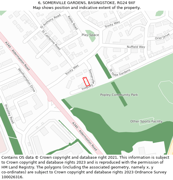 6, SOMERVILLE GARDENS, BASINGSTOKE, RG24 9XF: Location map and indicative extent of plot