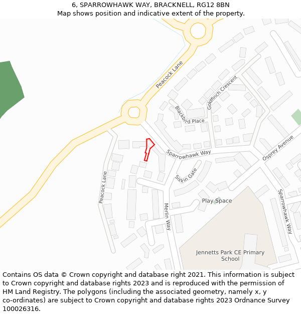 6, SPARROWHAWK WAY, BRACKNELL, RG12 8BN: Location map and indicative extent of plot