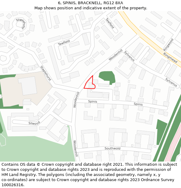 6, SPINIS, BRACKNELL, RG12 8XA: Location map and indicative extent of plot