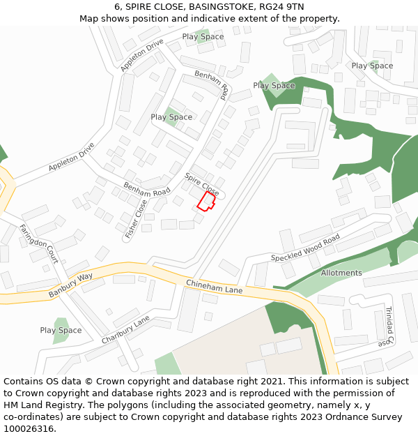 6, SPIRE CLOSE, BASINGSTOKE, RG24 9TN: Location map and indicative extent of plot