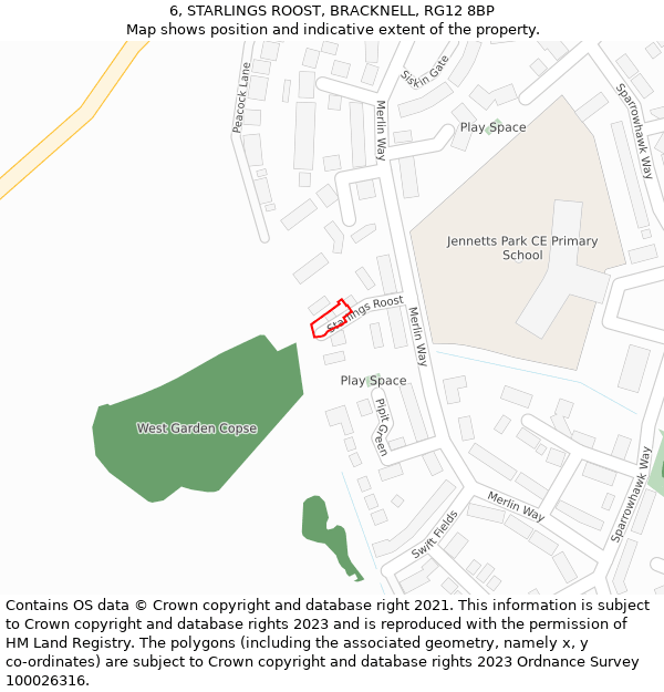 6, STARLINGS ROOST, BRACKNELL, RG12 8BP: Location map and indicative extent of plot