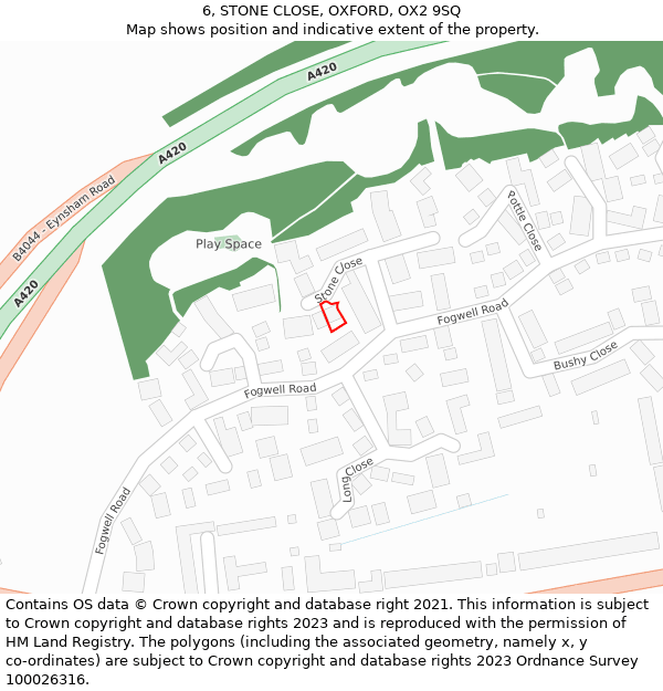 6, STONE CLOSE, OXFORD, OX2 9SQ: Location map and indicative extent of plot