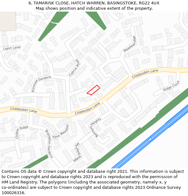 6, TAMARISK CLOSE, HATCH WARREN, BASINGSTOKE, RG22 4UX: Location map and indicative extent of plot