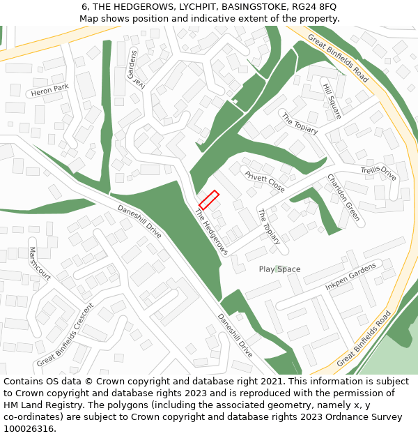 6, THE HEDGEROWS, LYCHPIT, BASINGSTOKE, RG24 8FQ: Location map and indicative extent of plot