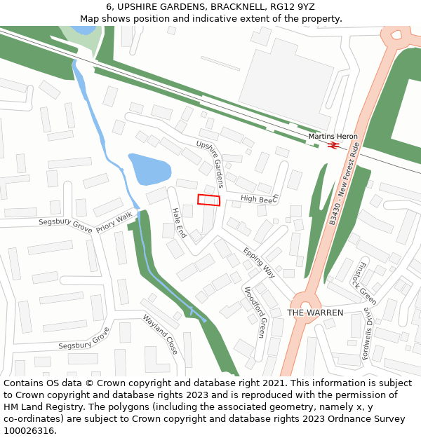 6, UPSHIRE GARDENS, BRACKNELL, RG12 9YZ: Location map and indicative extent of plot