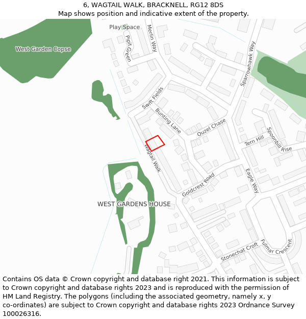 6, WAGTAIL WALK, BRACKNELL, RG12 8DS: Location map and indicative extent of plot